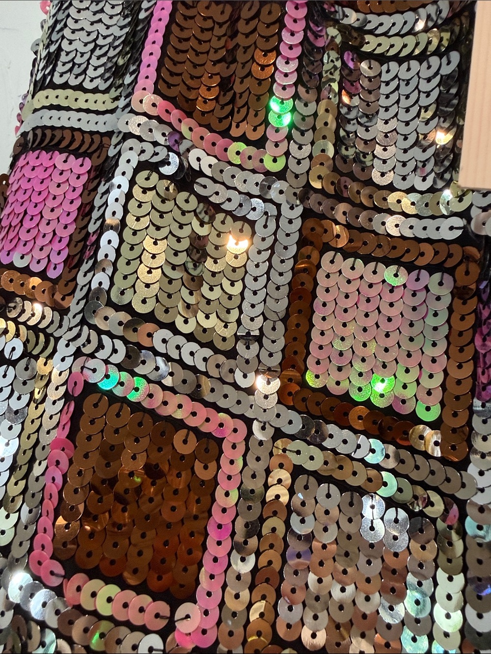 NWT CIEBON Sequin Mini Skirt Silver Pink bronze geometric lined Anthropologie M - Picture 14 of 15